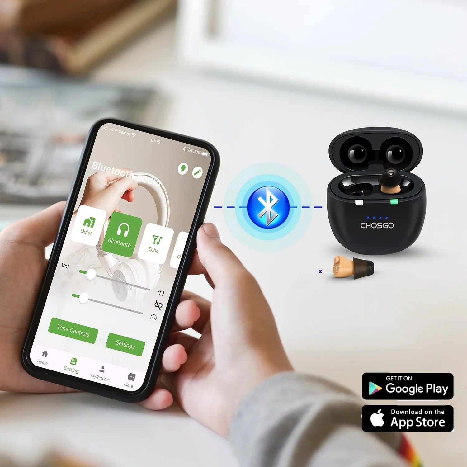 SmartU Bluetooth Hearing Aids for Seniors | AI Noise Reduction, App Self-Fit – CHOSGO