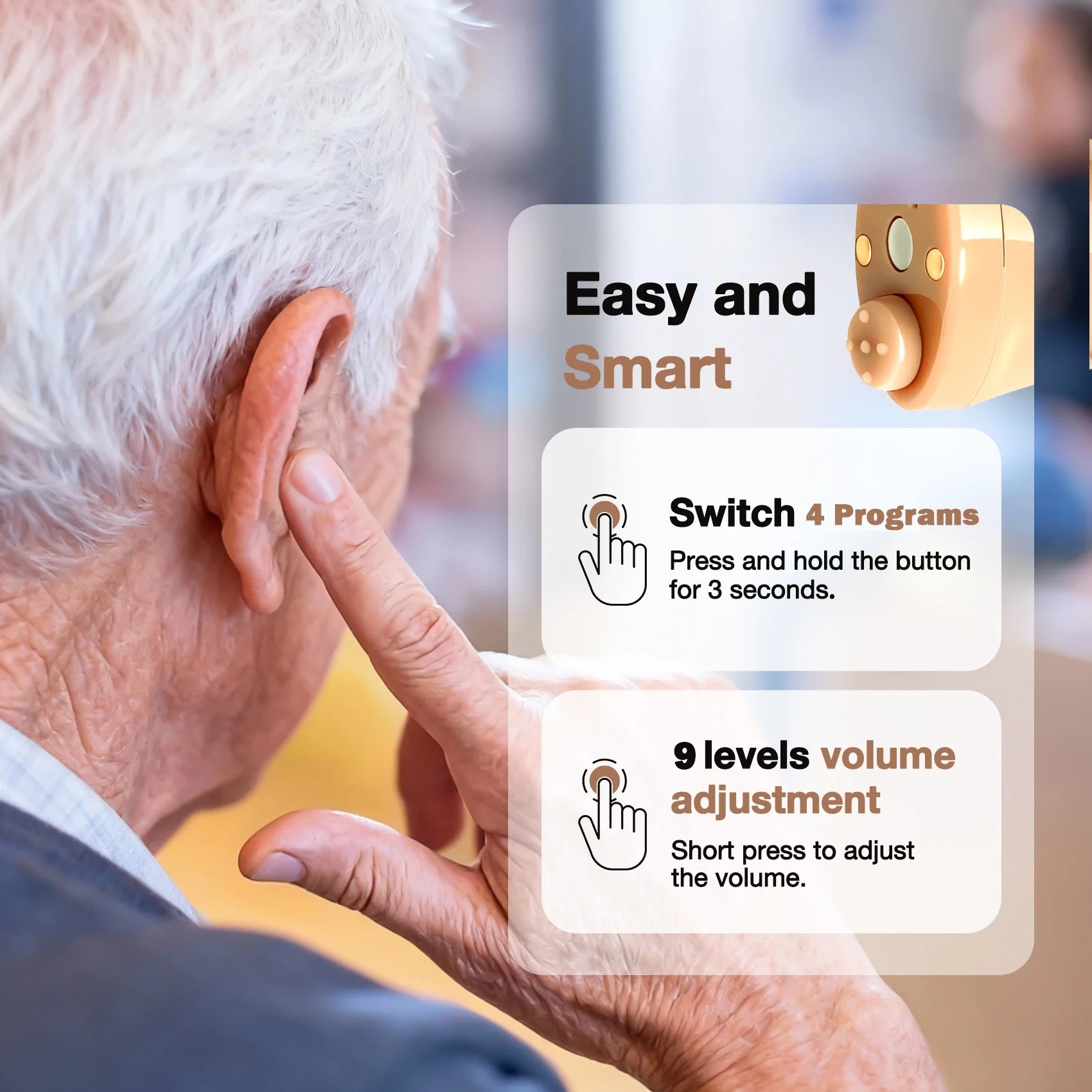 CHOSGO SmartR Smallest Rechargeable OTC Hearing Aids with AI Noise Reduction