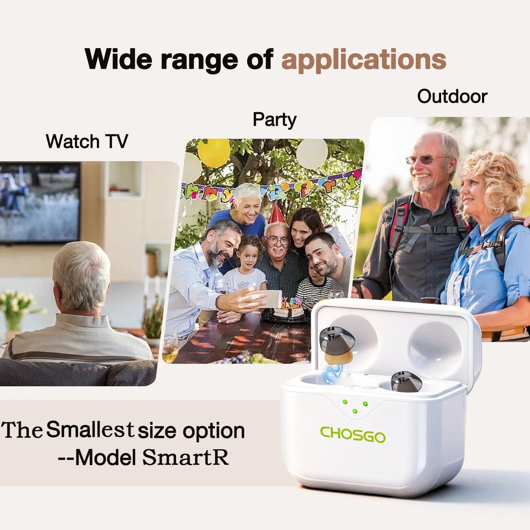 CHOSGO SmartR Smallest Rechargeable OTC Hearing Aids with AI Noise Reduction