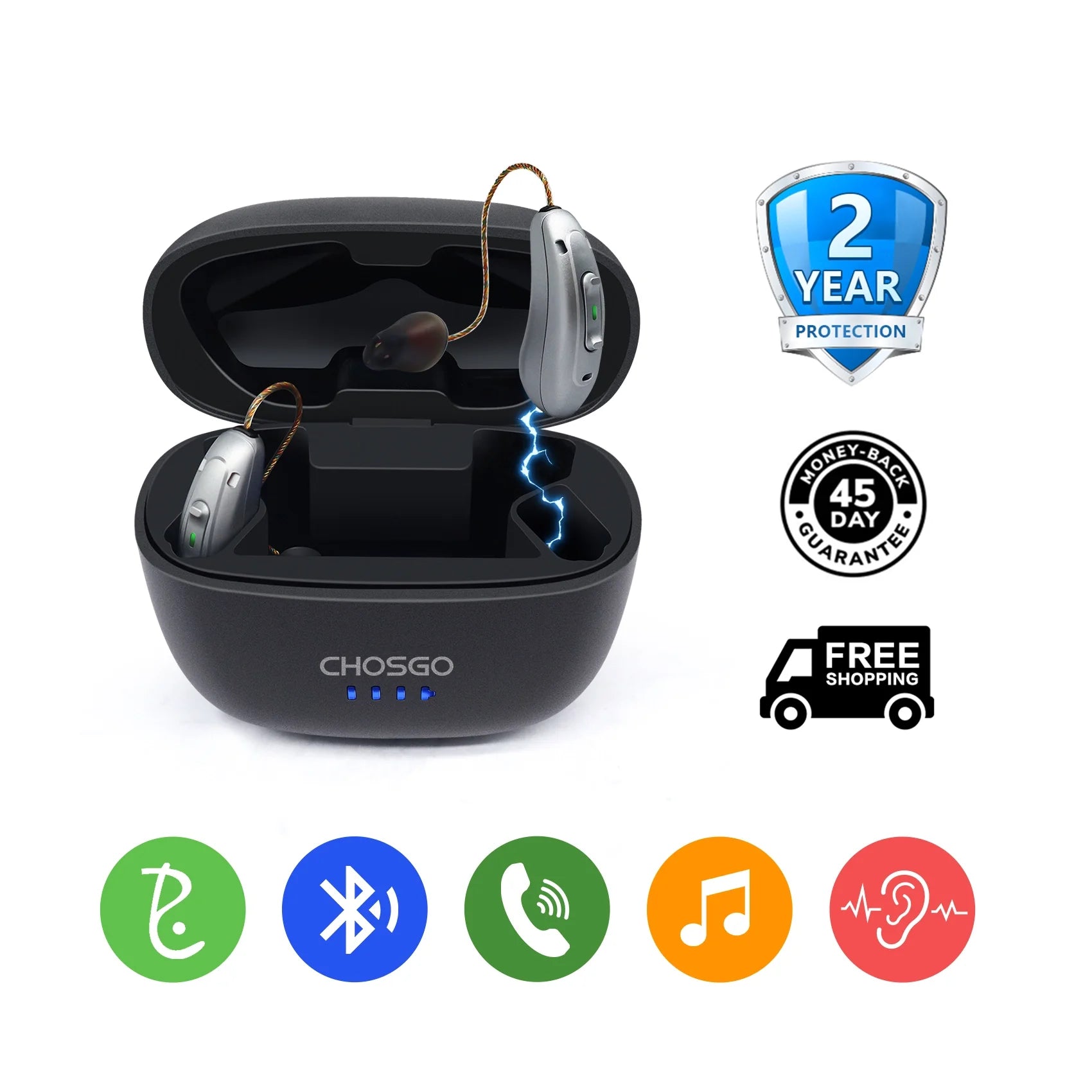 V03B Pro OTC Bluetooth Hearing Aids | AI Noise Reduction | Self-Fitting App | Calls & Music – CHOSGO