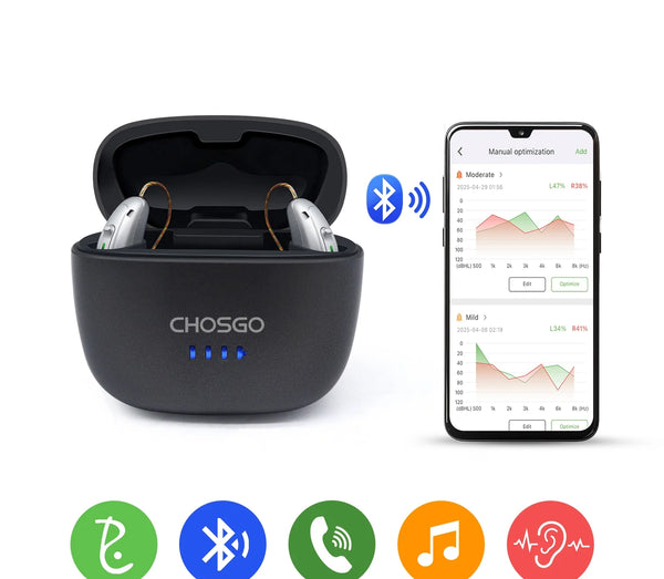 V03B Pro OTC Bluetooth Hearing Aids | AI Noise Reduction | Self-Fitting App | Calls & Music – CHOSGO
