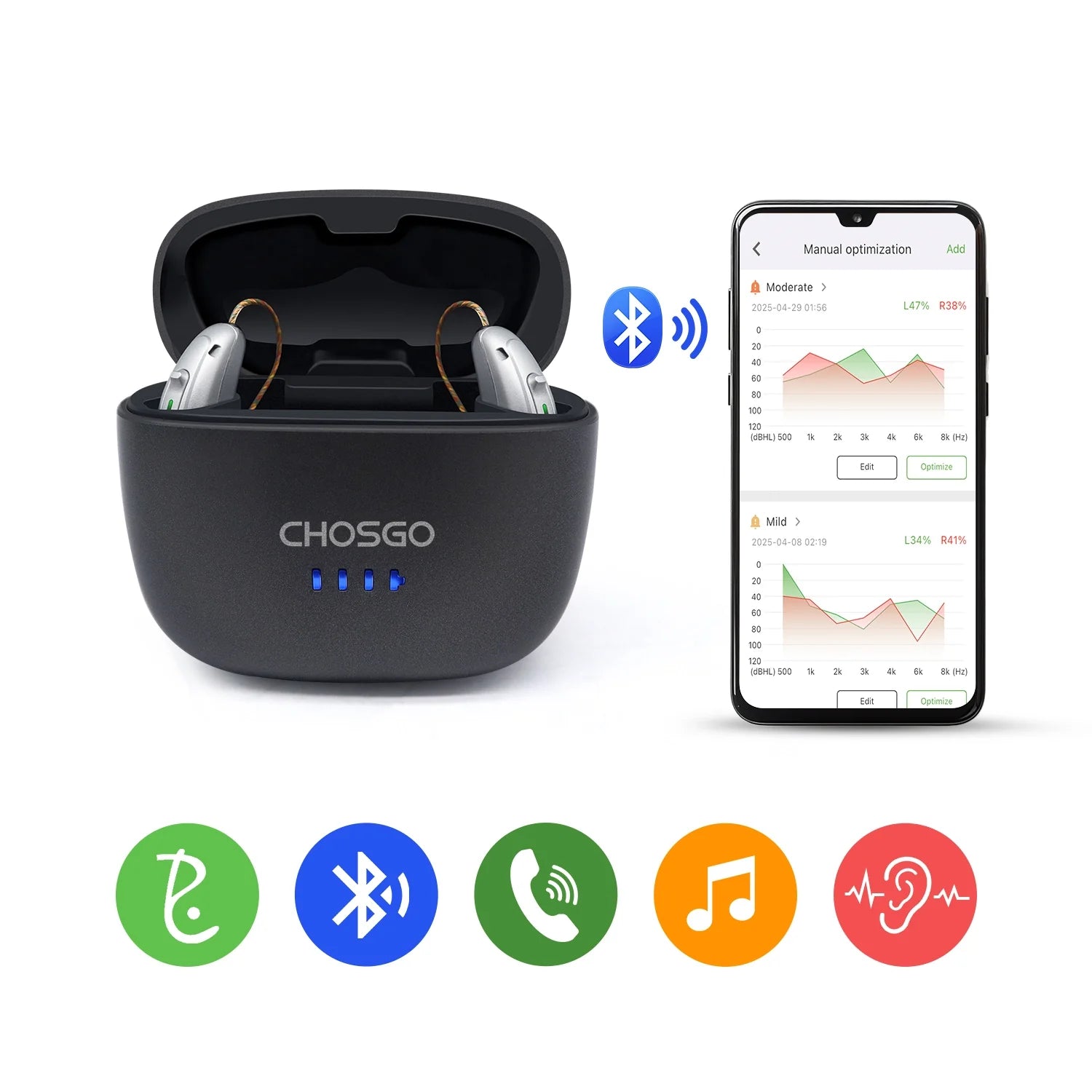 V03B Pro OTC Bluetooth Hearing Aids | AI Noise Reduction | Self-Fitting App | Calls & Music – CHOSGO